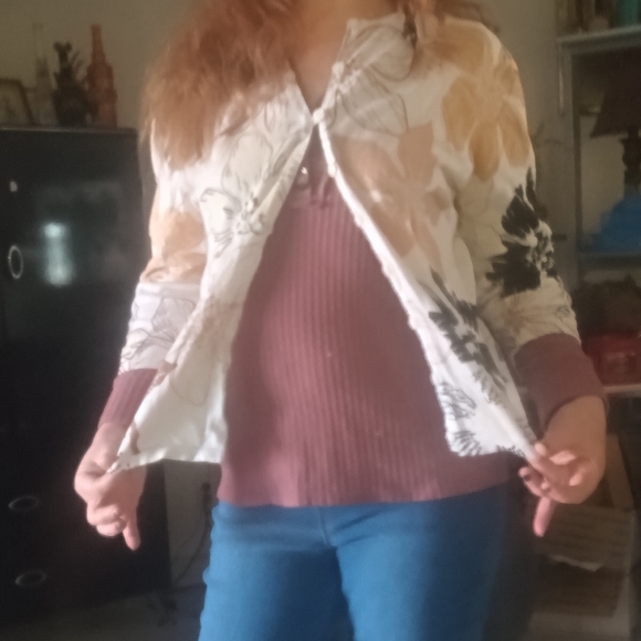 Womens Knit Sweater button up flower print b1 - Picture 12 of 12